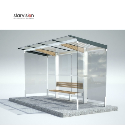 Aluminum Alloy Bus Stop Waiting Shed With 10mm Clear Tempered Glass